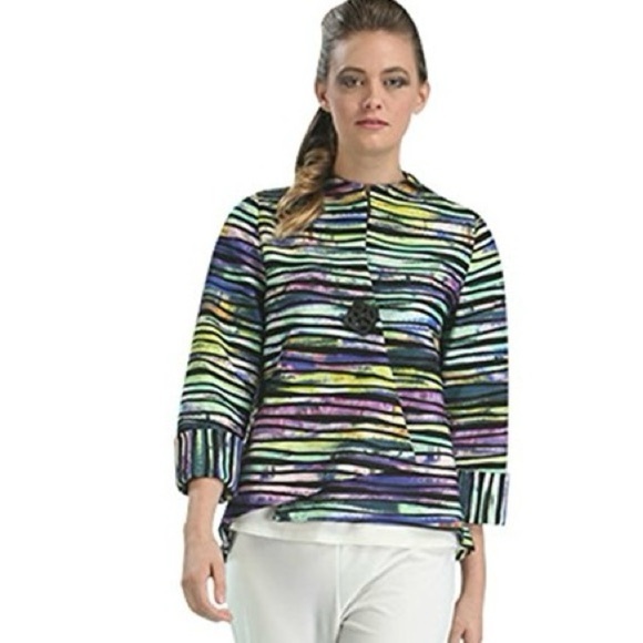 JOSEPH RIBKOFF Multicolored Rainbow Striped Textured Classic Blazer Size 8 - Picture 2 of 12